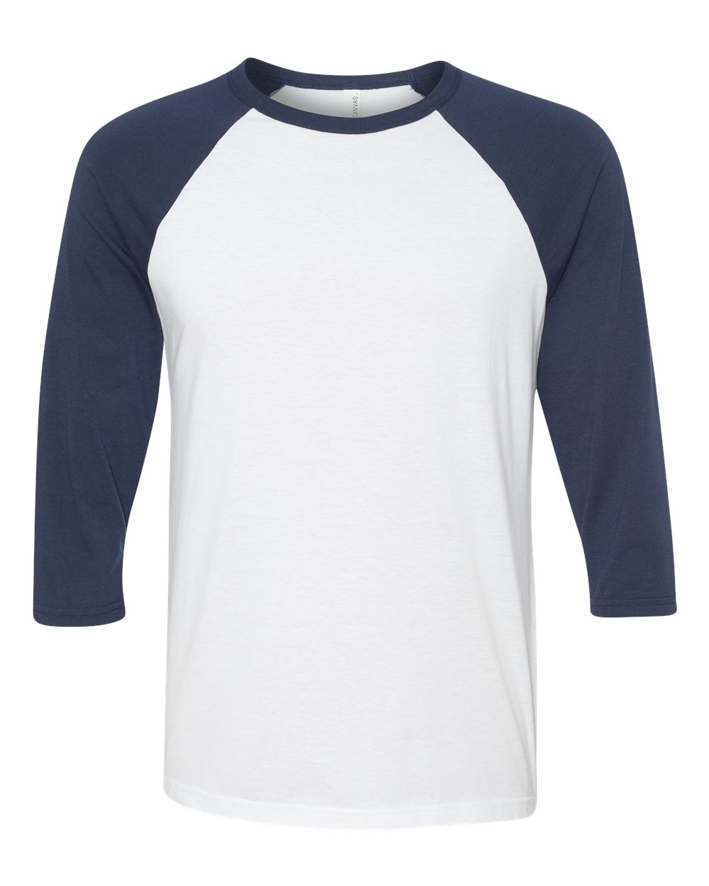 Front View of White/ Navy Three-Quarter Sleeve Baseball Tee - 3200