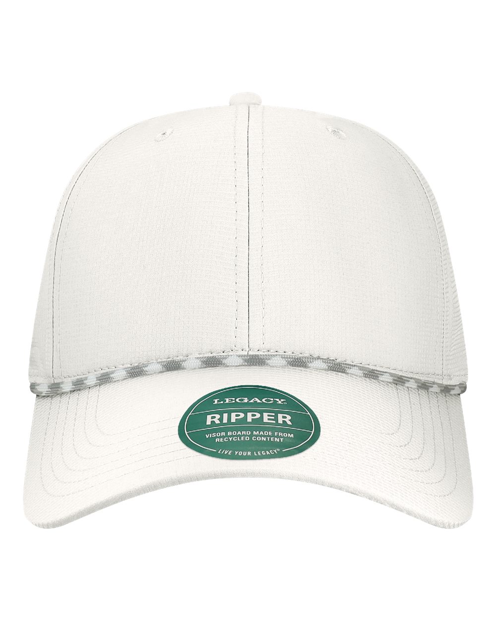 Front View of White-Neutral/ Grey Six-Panel Ripstop Rope Cap - RIPPER