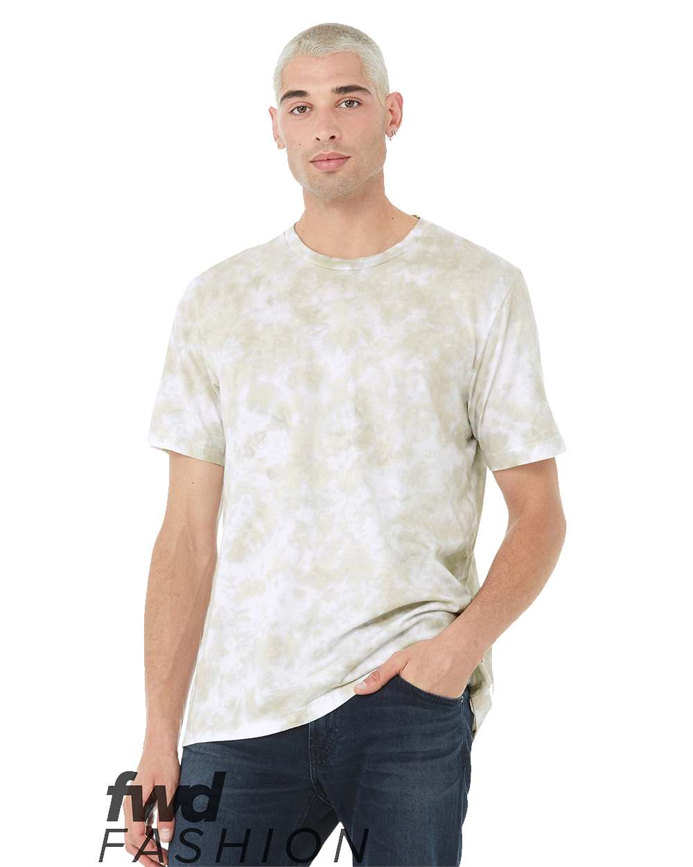 Front View of White/ Olive Oil FWD Fashion Tie-Dyed Tee - 3100RD