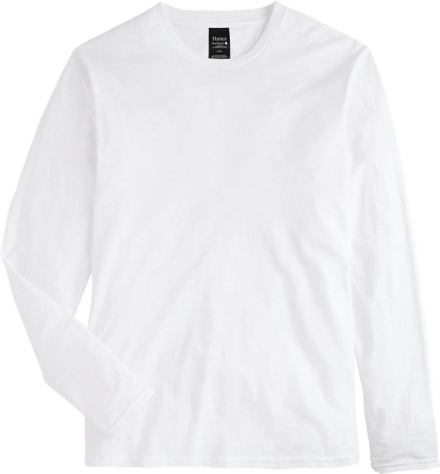 Front View of White Perfect-T Long Sleeve T-Shirt - 498L