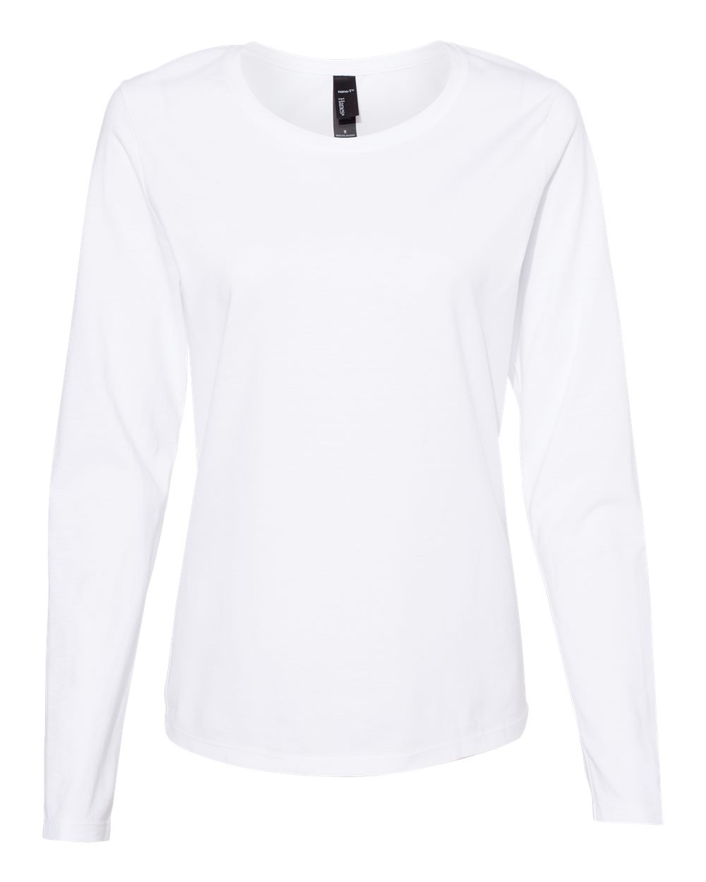 Front View of White Perfect-T Women’s Long Sleeve Scoopneck T-Shirt - S04LS