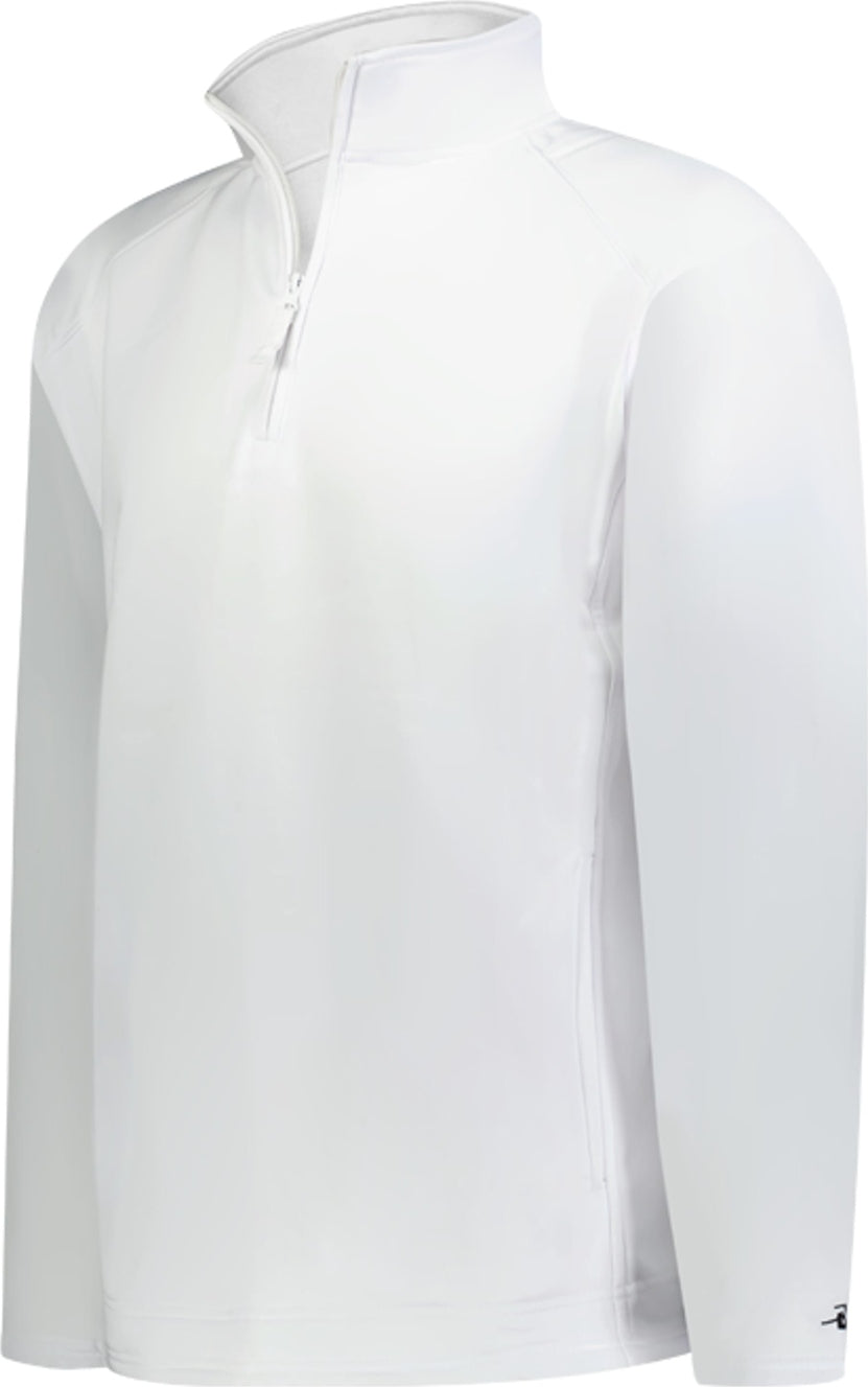 Front View of WHITE PERFORMANCE FLEECE 1/4 ZIP PUL