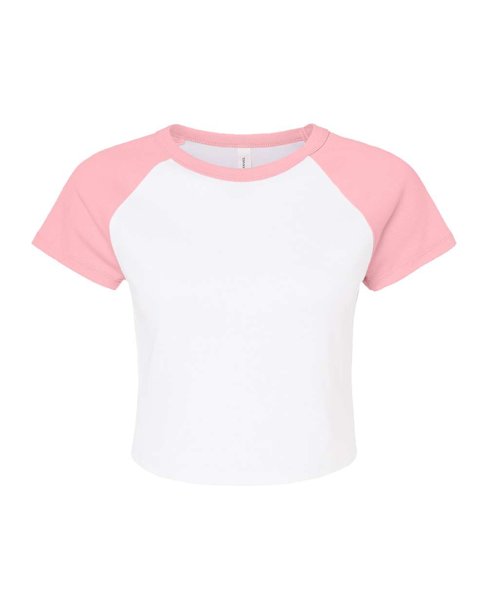 Front View of White/ Pink Women's Micro Rib Raglan Baby Tee - 1201