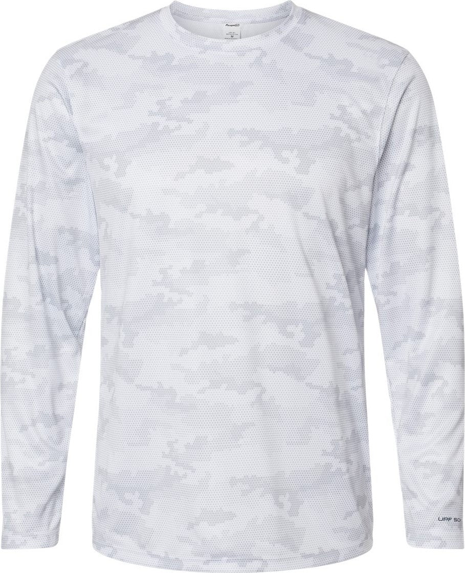 Front View of White Pompano Performance Camo Long Sleeve T-Shirt - 217