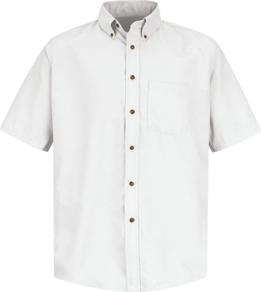 Front View of White Poplin Short Sleeve Dress Shirt - SP80