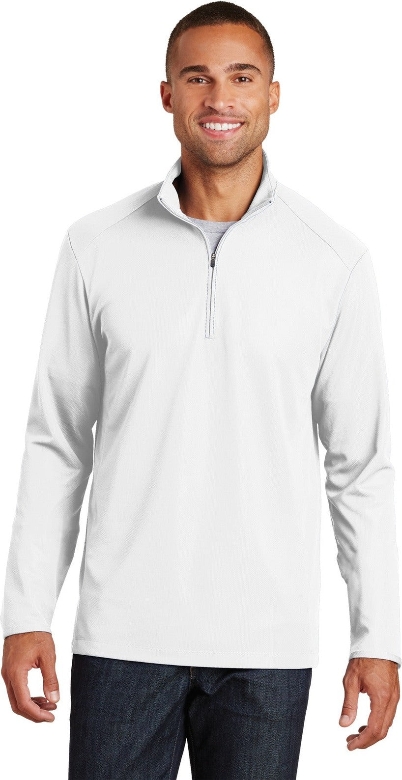 Front View of White Port Authority Pinpoint Mesh 1/2-Zip. K806