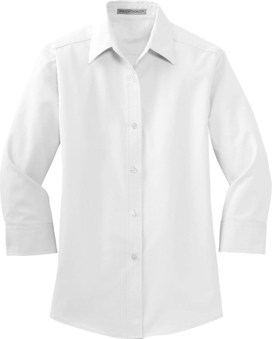 Front View of White Port Authority Women's 3/4-Sleeve Easy Care Shirt. L612