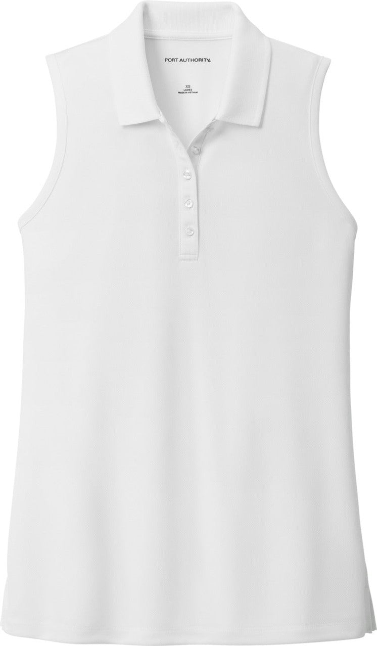 Front View of White Port Authority Women's Dry Zone UV Micro-Mesh Sleeveless Polo LK110SV