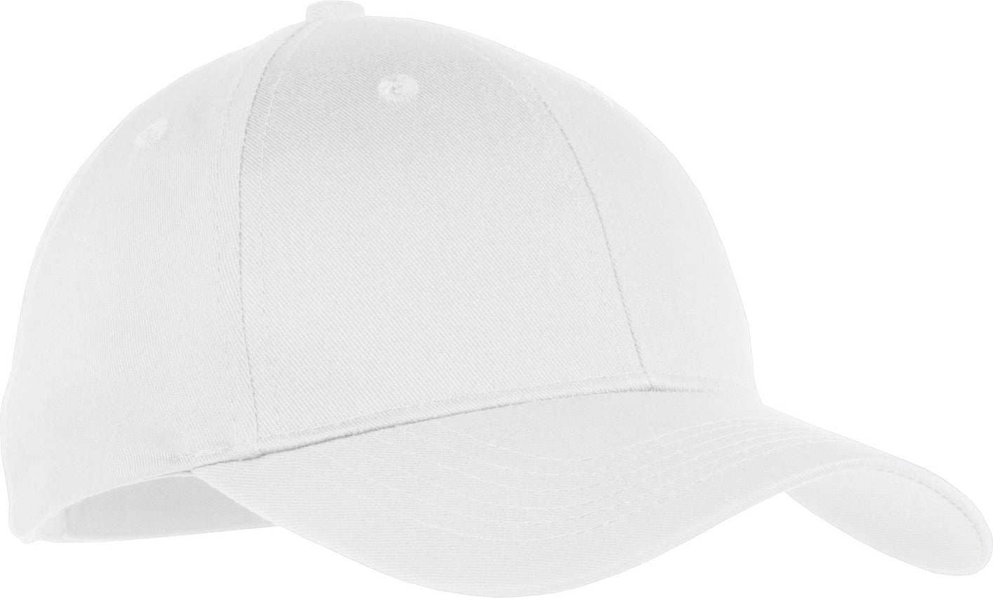 Front View of White Port Authority Youth Six-Panel Twill Cap. YCP80