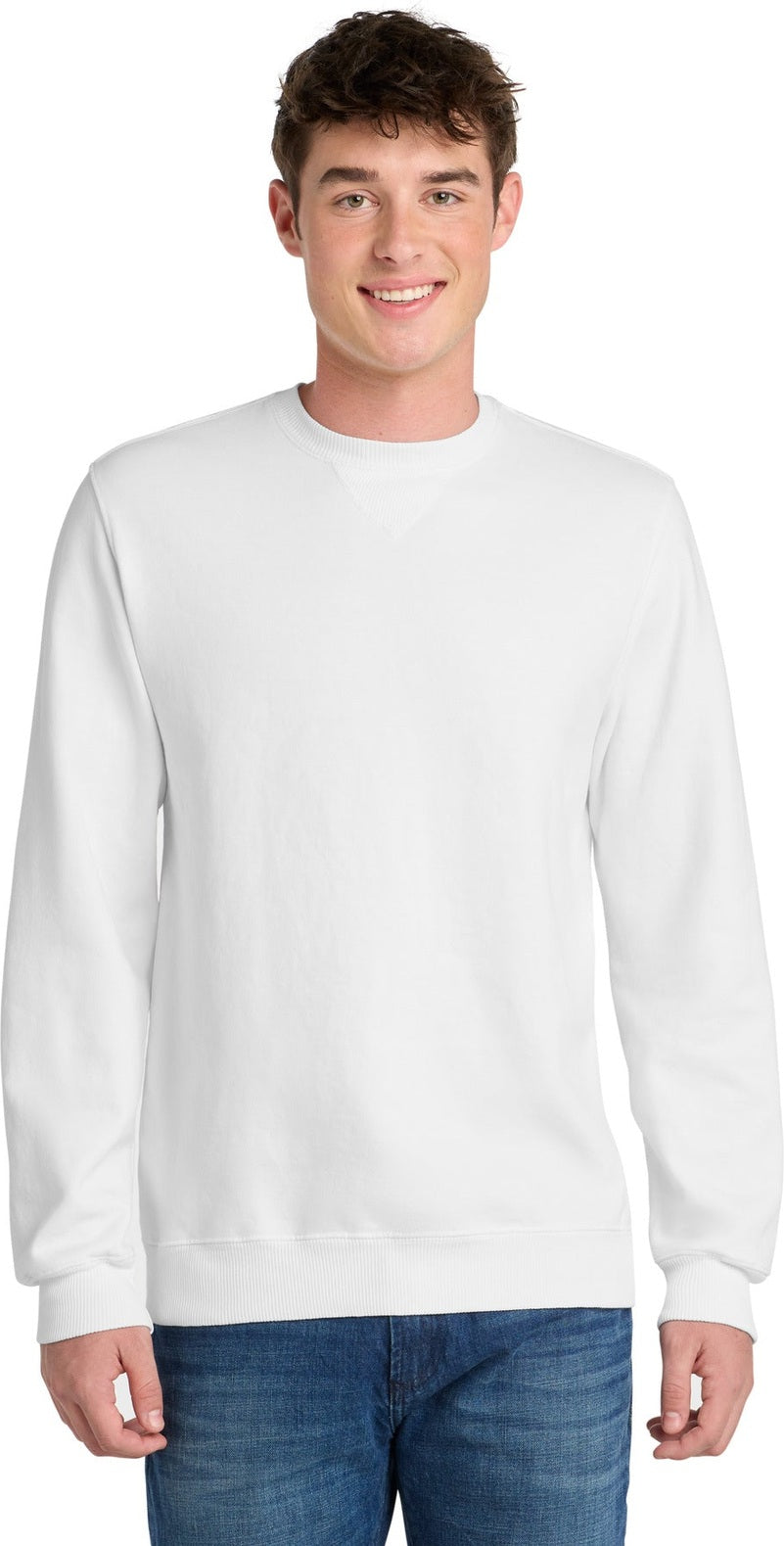 Front View of White Port & Co Beach Wash Garment-Dyed Crewneck Sweatshirt PC098