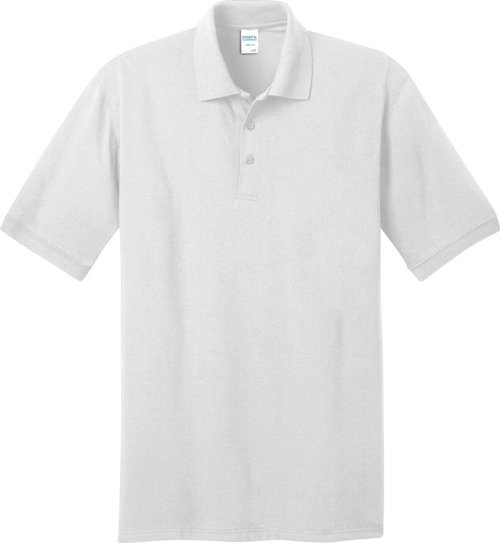 Front View of White Port & Co Core Blend Jersey Knit Polo. KP55