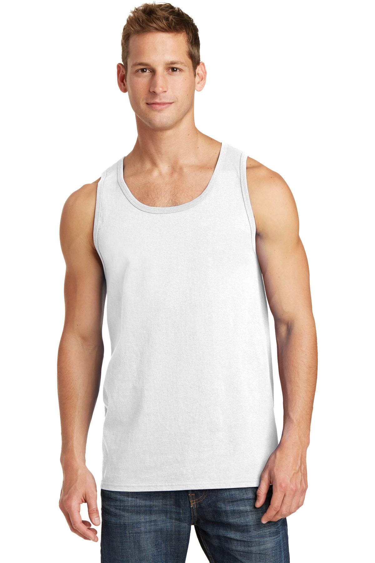 Front View of White Port & Co Core Cotton Tank Top. PC54TT