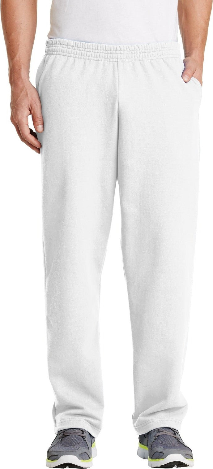Front View of White Port & Co Core Fleece Sweatpant with Pockets. PC78P