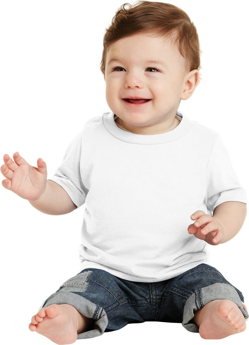 Front View of White Port & Co Infant Core Cotton Tee. CAR54I