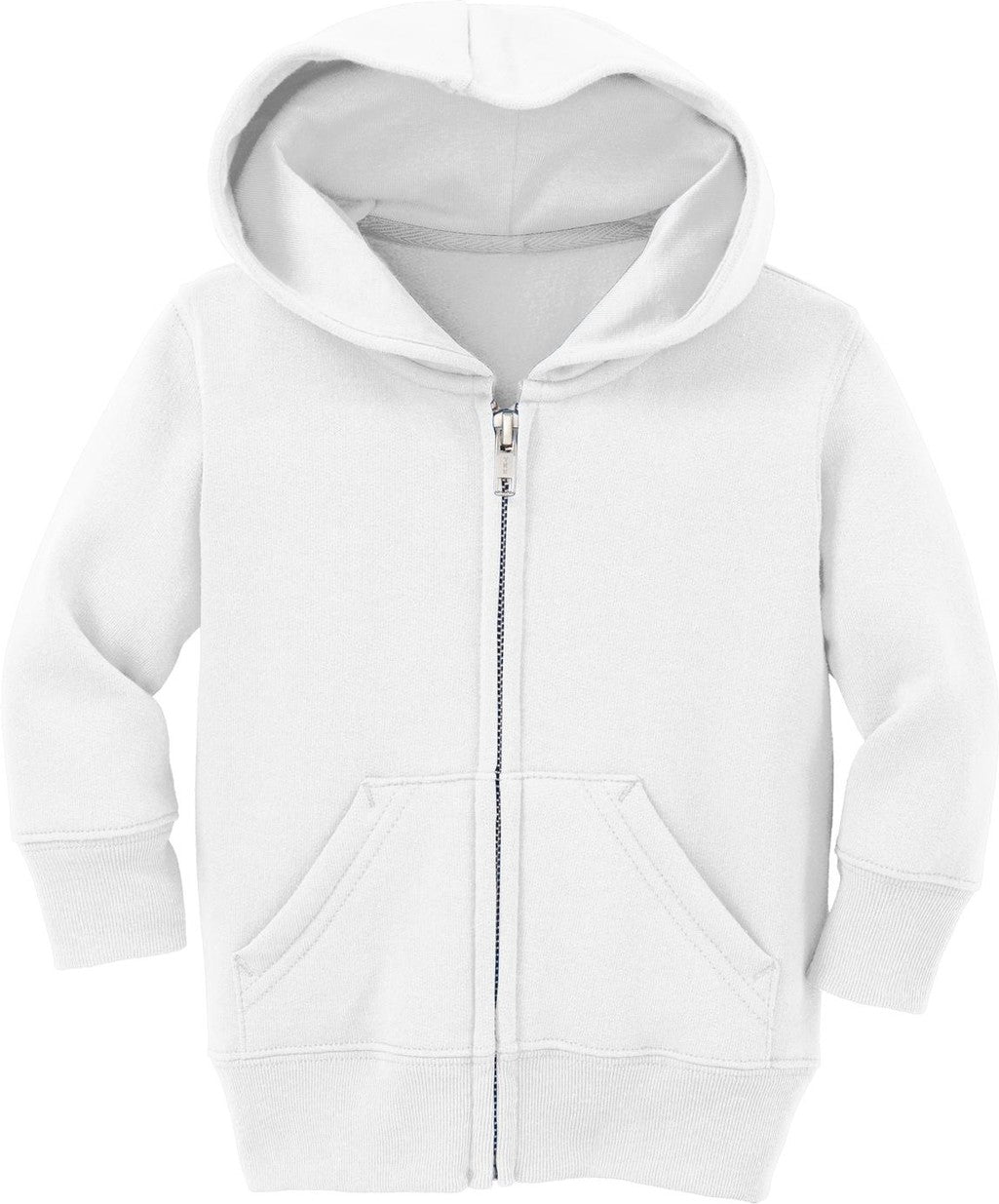 Front View of White Port & Co Infant Core Fleece Full-Zip Hooded Sweatshirt. CAR78IZH