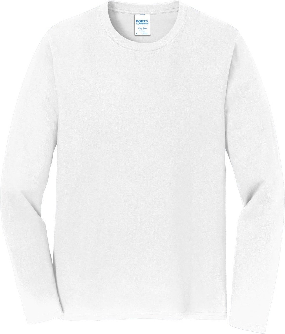 Front View of White Port & Co Long Sleeve Fan Favorite Tee. PC450LS