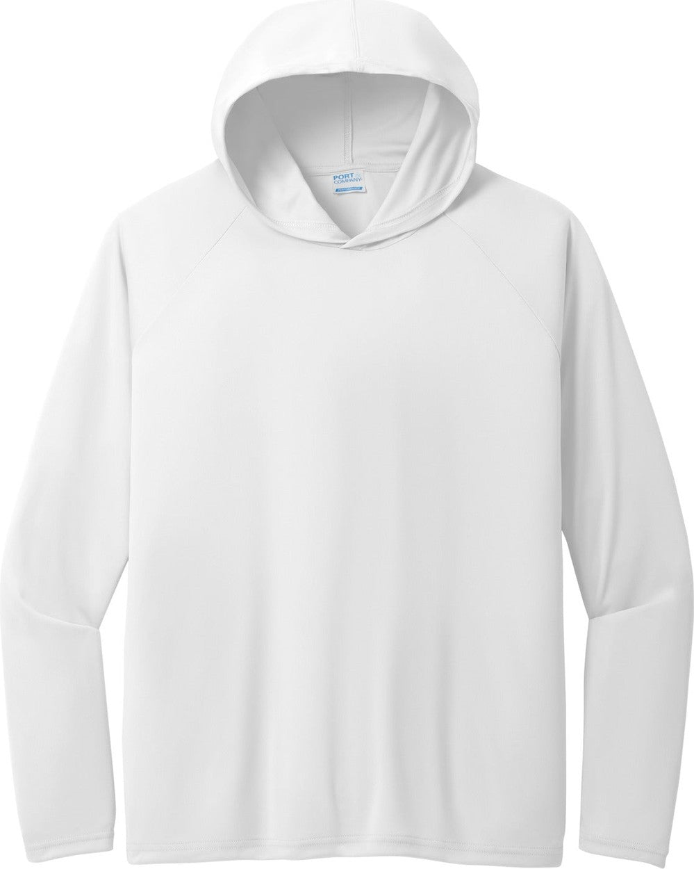 Front View of White Port & Co Performance Pullover Hooded Tee PC380H