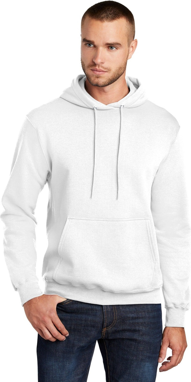 Front View of White Port & Co Tall Core Fleece Pullover Hooded Sweatshirt PC78HT