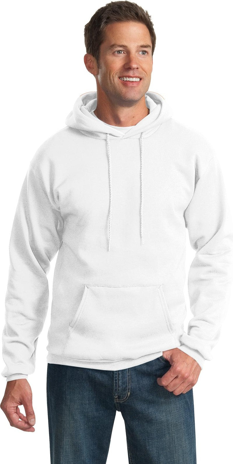 Front View of White Port & Co Tall Essential Fleece Pullover Hooded Sweatshirt. PC90HT