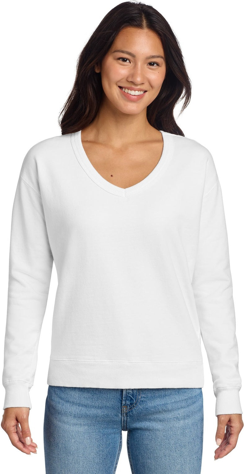 Front View of White Port & Co Women's Beach Wash Garment-Dyed V-Neck Sweatshirt LPC098V