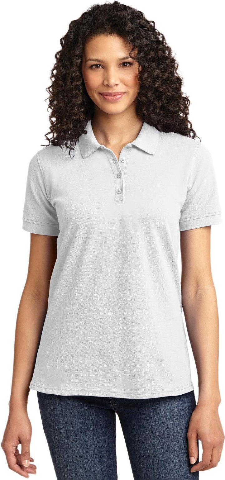 Front View of White Port & Co Women's Core Blend Pique Polo. LKP155