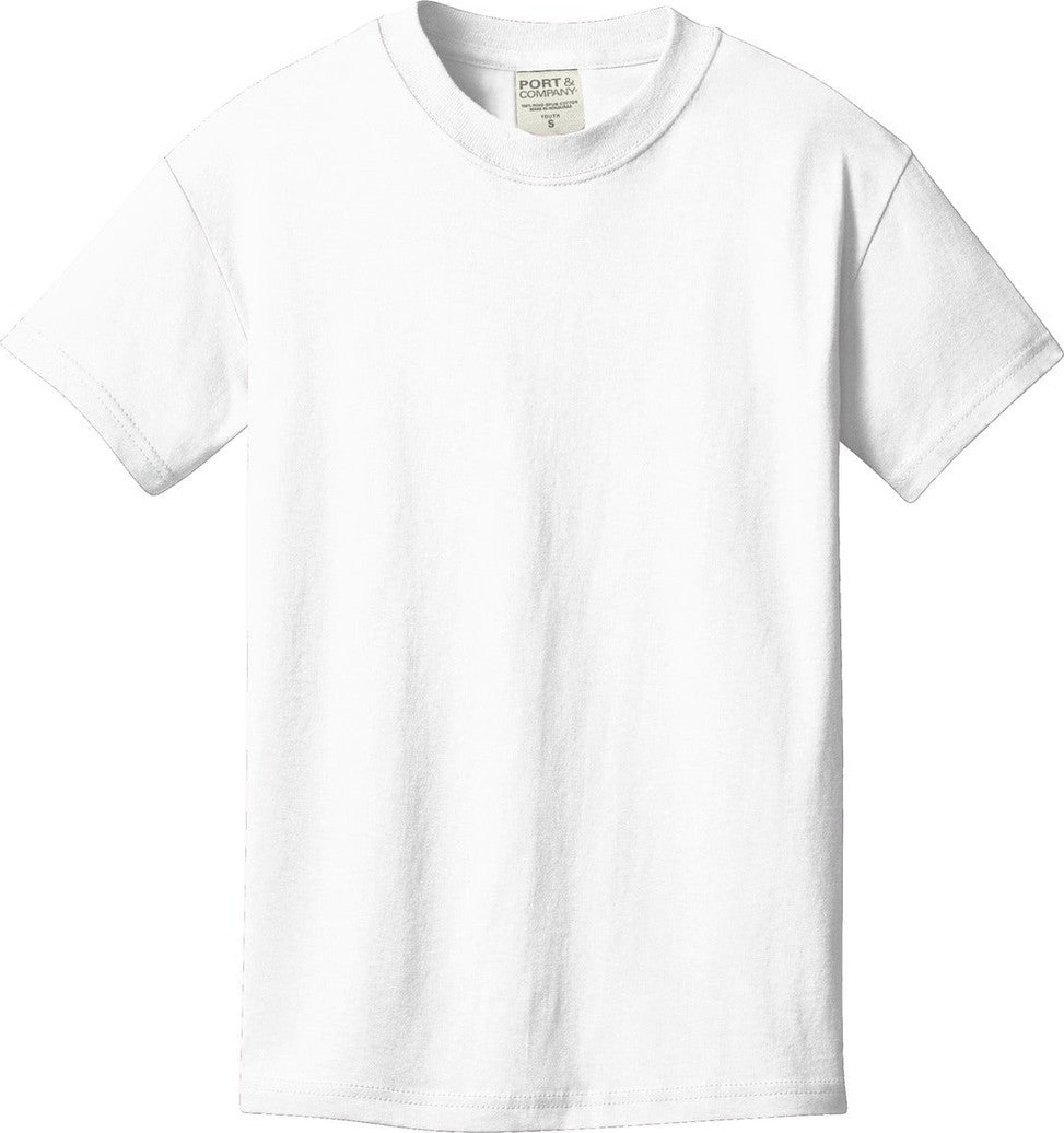 Front View of White Port & Co Youth Beach Wash Garment-Dyed Tee. PC099Y