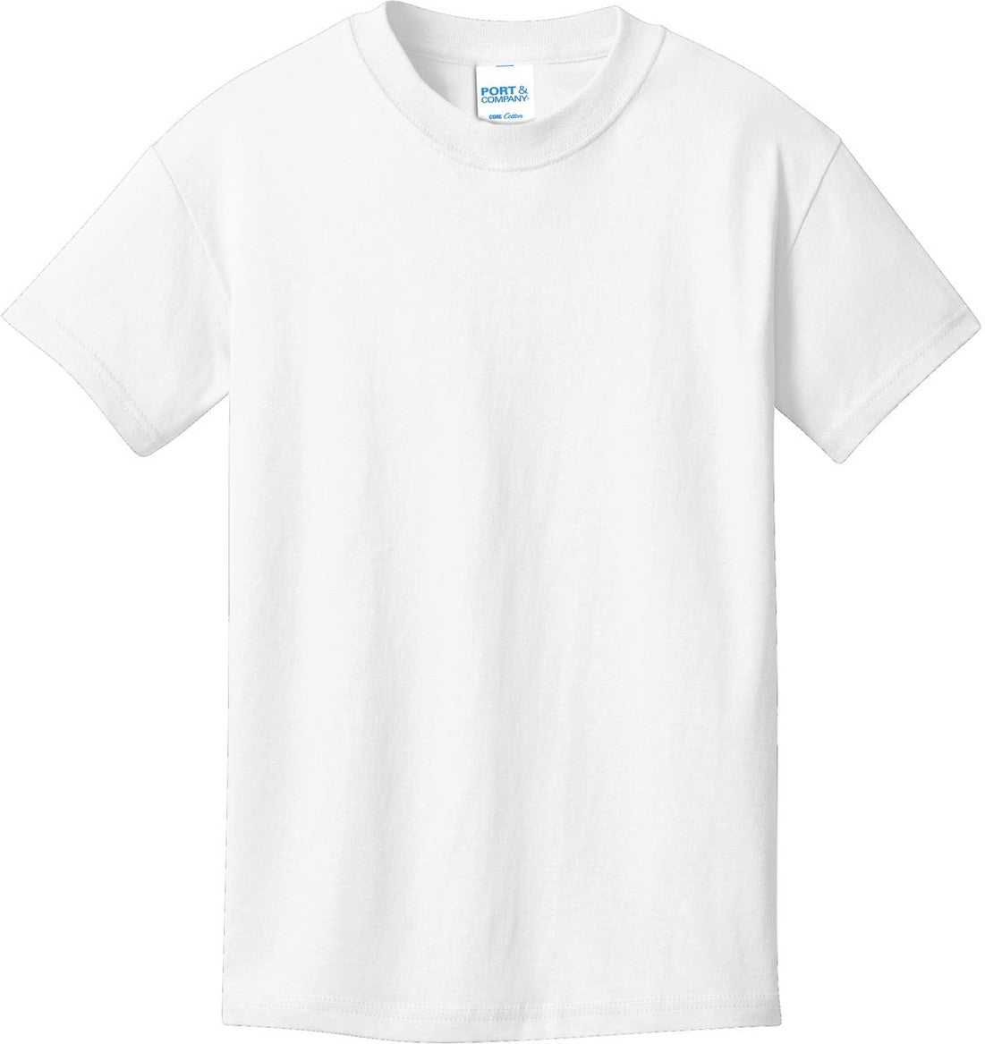 Front View of White Port & Co Youth Core Cotton Tee. PC54Y