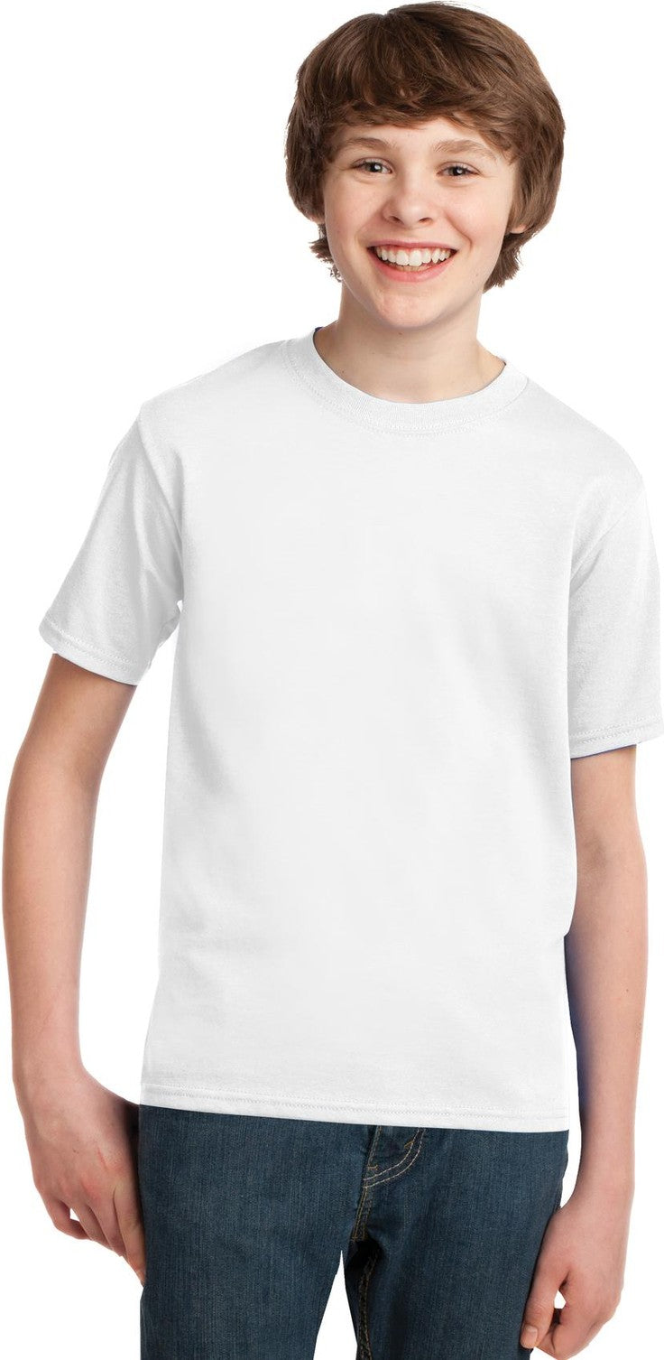 Front View of White Port & Co Youth Essential Tee. PC61Y