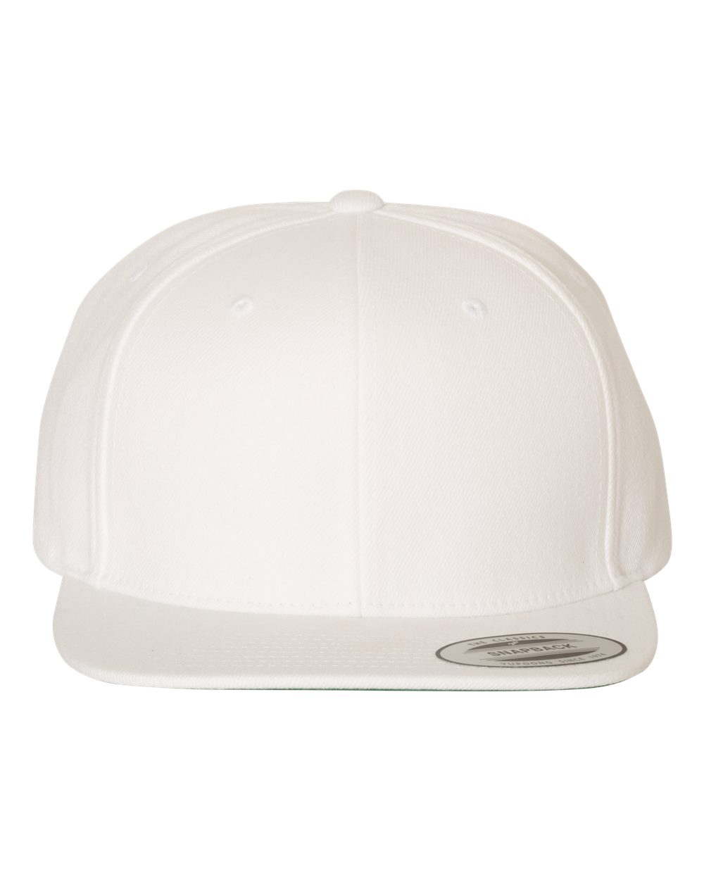 Front View of White Premium Flat Bill Snapback Cap - 6089M