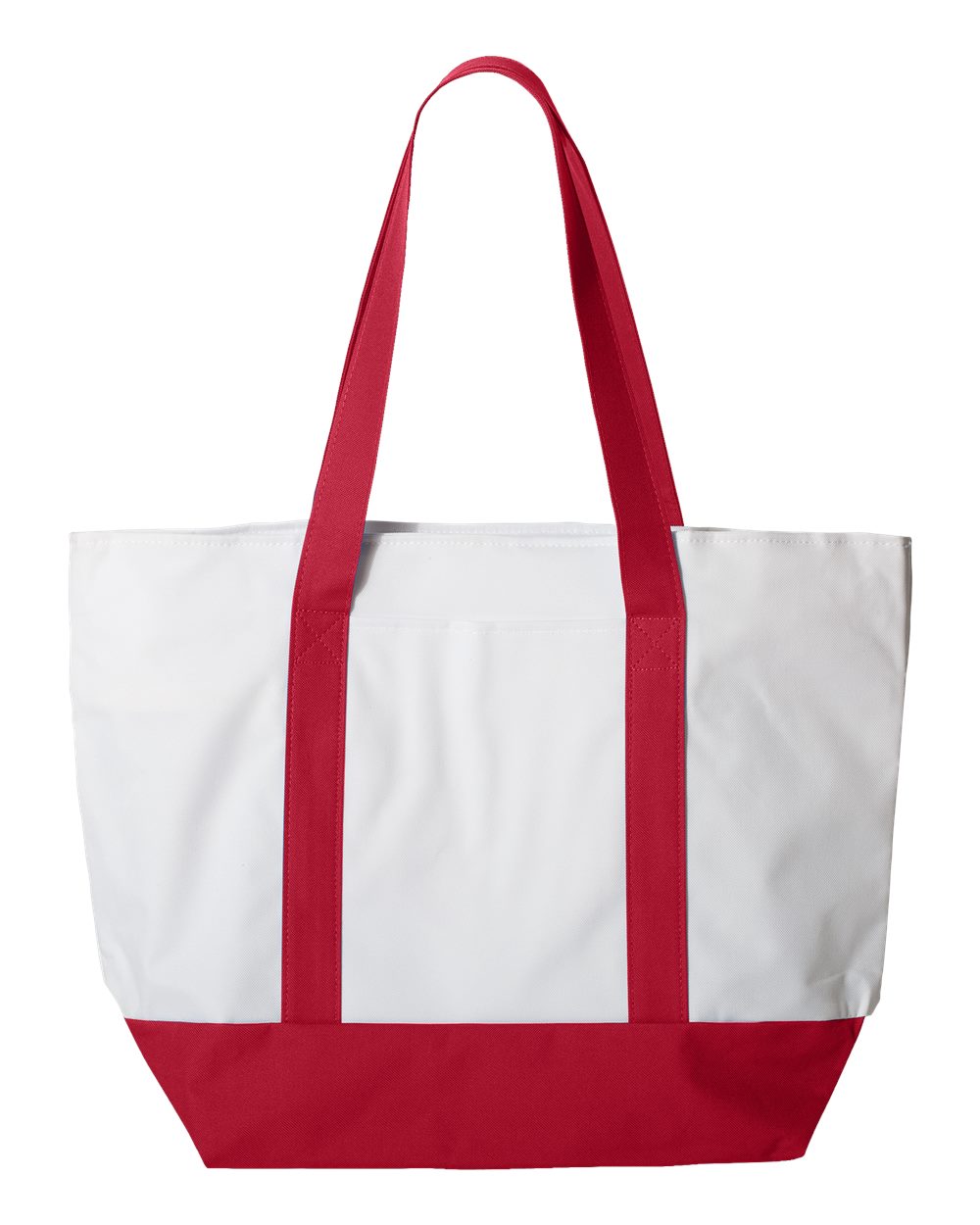 Front View of White/ Red Bay View Giant Zippered Tote - 7006