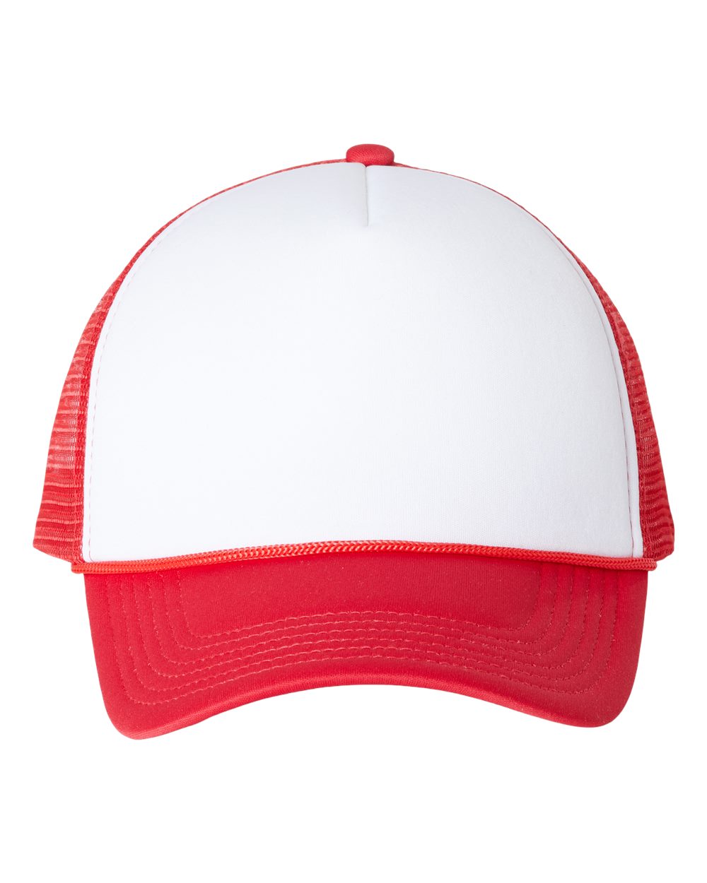 Front View of White/ Red Foam Mesh-Back Trucker Cap - VC700