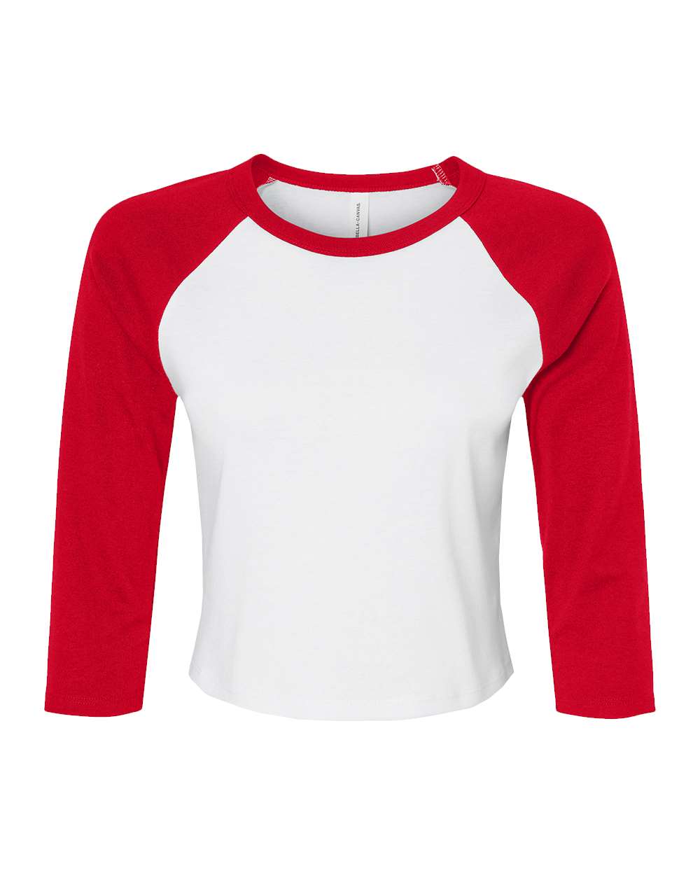 Front View of White/ Red Women's Micro Rib 3/4 Raglan Sleeve Baby Tee - 1200