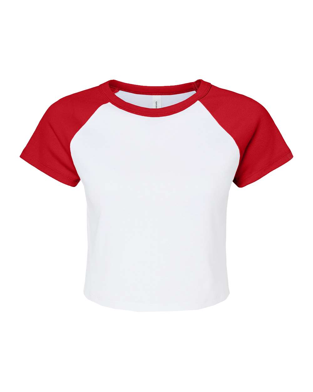 Front View of White/ Red Women's Micro Rib Raglan Baby Tee - 1201