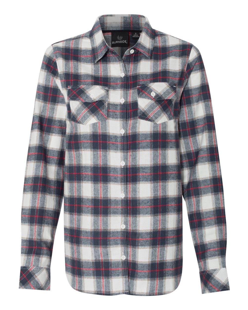 Front View of White/ Red Women's Yarn-Dyed Long Sleeve Flannel Shirt - 5210
