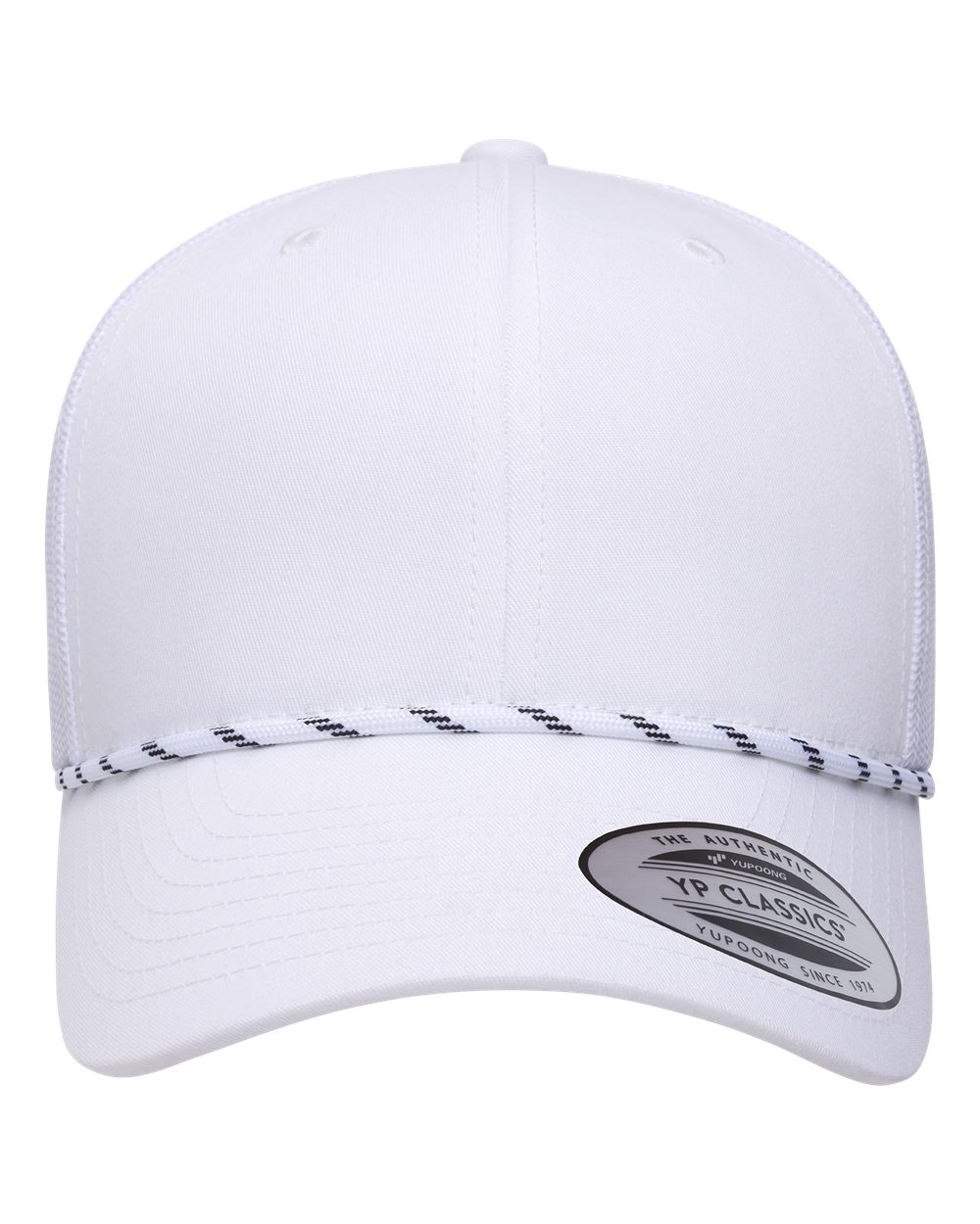 Front View of White Retro Trucker Rope Cap - 6606BD plain