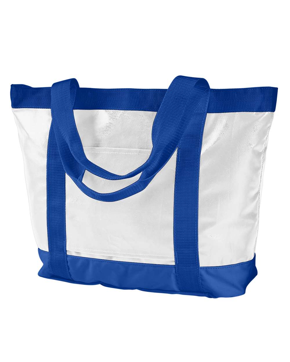 Front View of White/ Royal All-Weather Tote - BE254