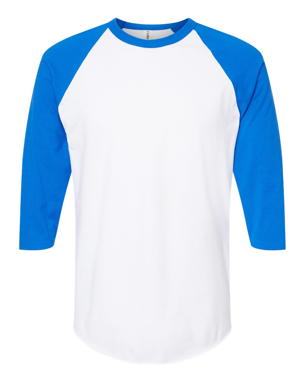 Front View of White/ Royal Fine Jersey Raglan T-Shirt - 245