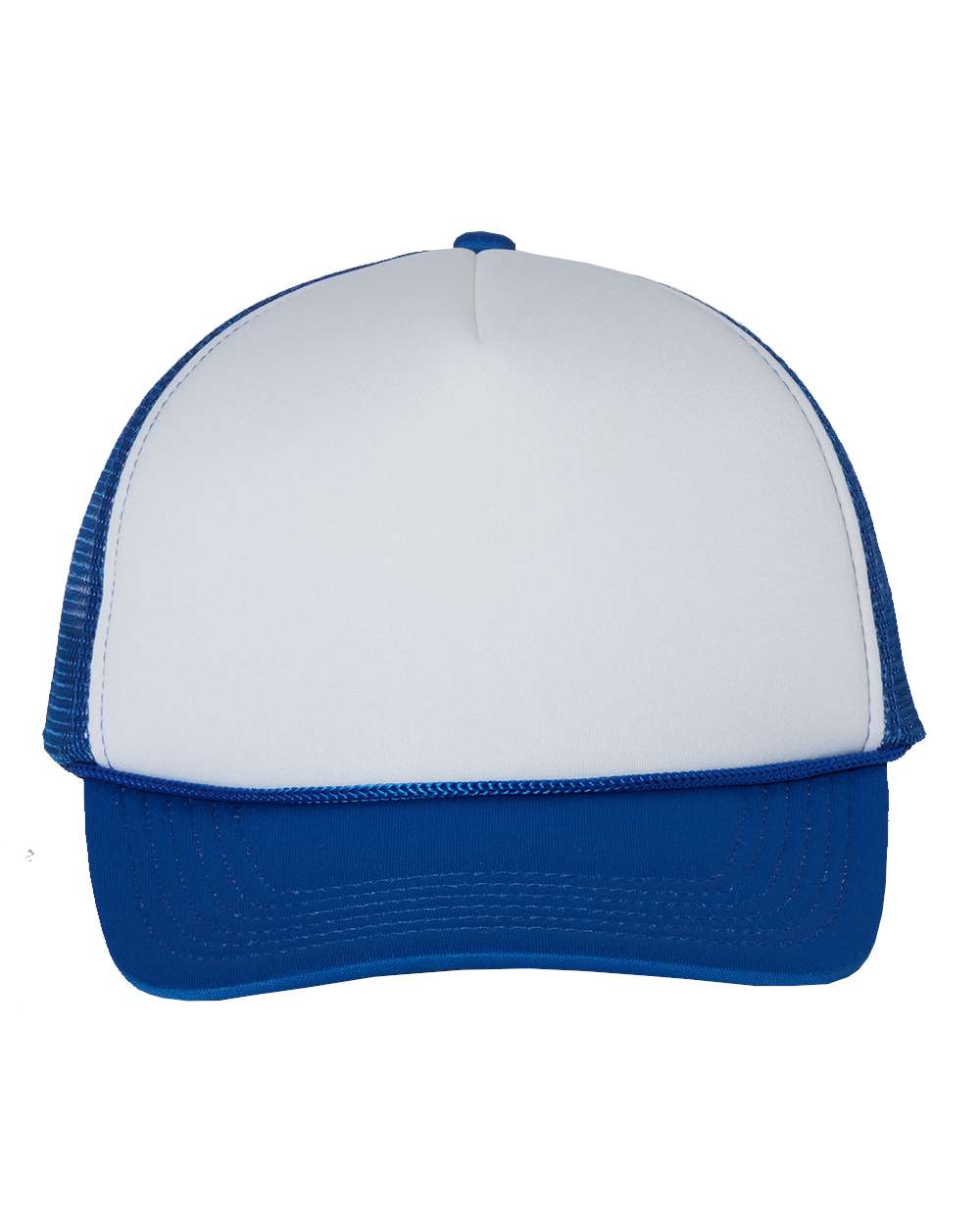 Front View of White/ Royal Foam Mesh-Back Trucker Cap - VC700