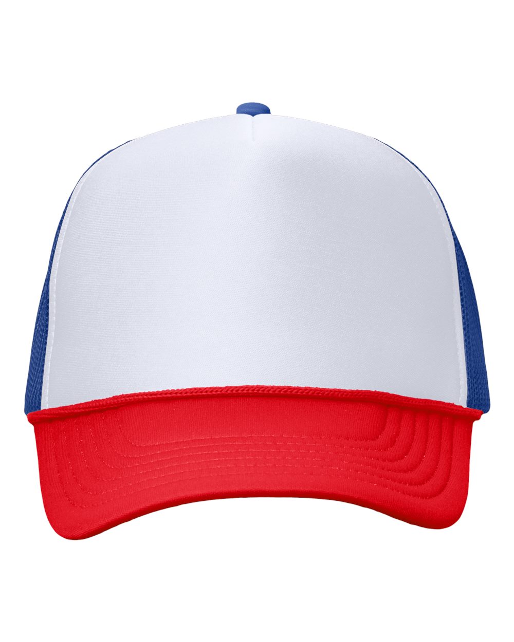 Front View of White/ Royal/ Red Foam Mesh-Back Trucker Cap - VC700