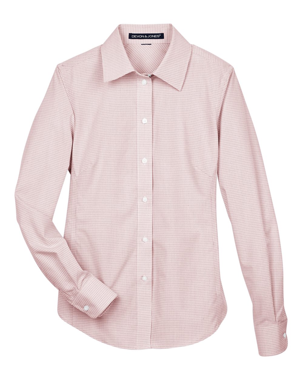 Front View of White/ Rust/ Stone Women's Crown Collection® Micro Tattersall Woven Dress Shirt - DG510W