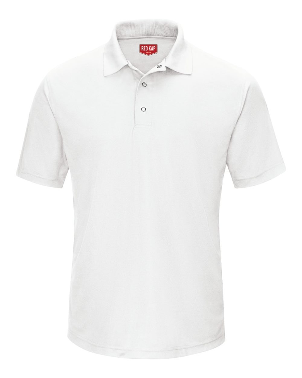 Front View of White Short Sleeve Performance Knit Gripper-Front Polo - SK74