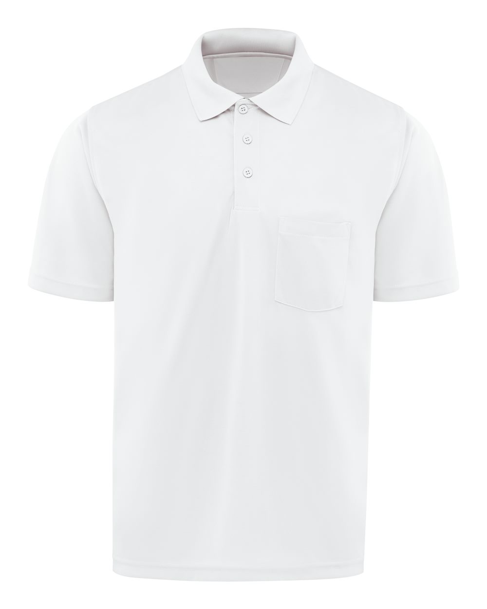 Front View of White Short Sleeve Performance Knit Pocket Polo - SK98