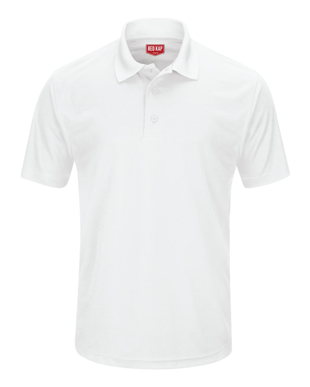 Front View of White Short Sleeve Performance Knit Pocketless Core Polo - SK96