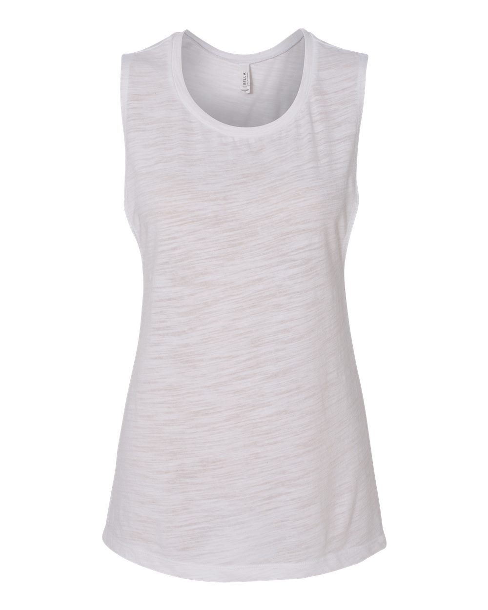 Front View of White Slub Women&#39;s Flowy Scoop Muscle Tank - 8803