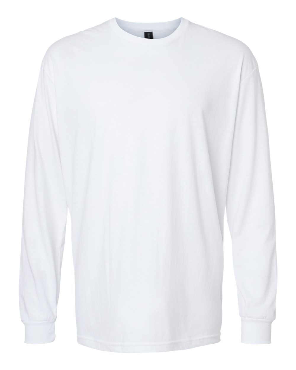 Front View of White Softstyle® CVC Long Sleeve T-Shirt - 64440CVC