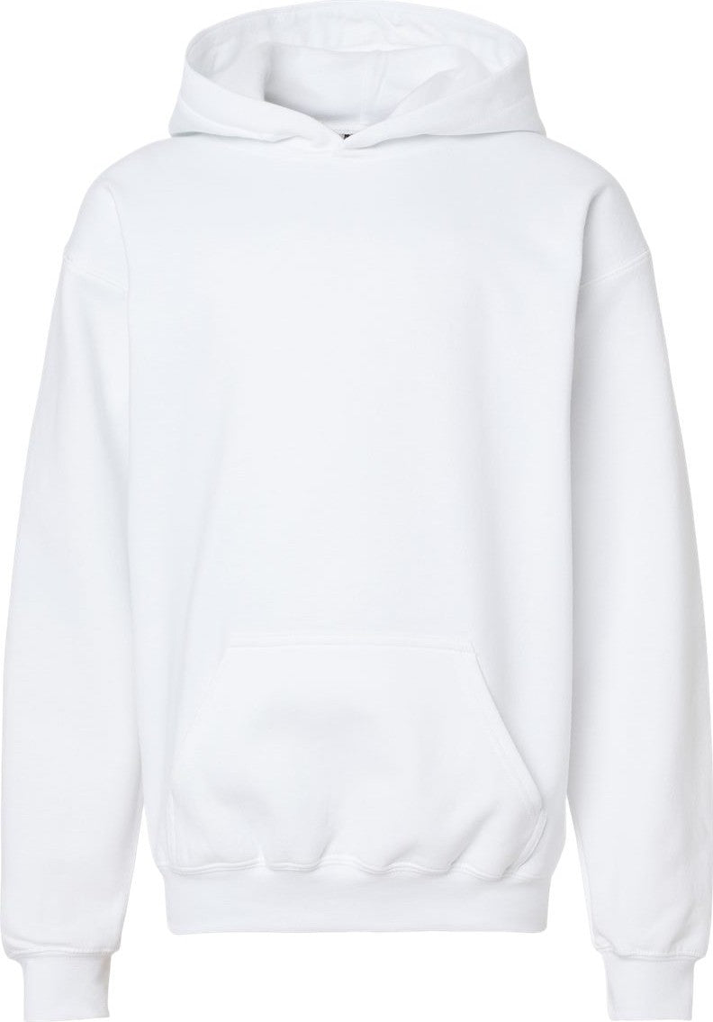 Front View of White Softstyle® Youth Midweight Hooded Sweatshirt - SF500B