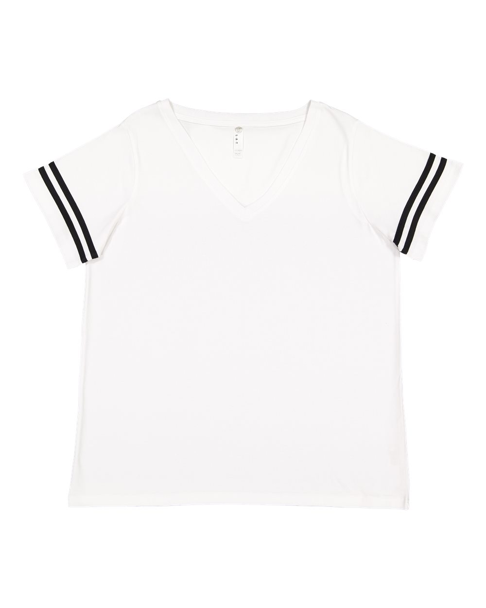 Front View of White Solid/ Black Curvy Collection Women's Vintage Football T-Shirt - 3837
