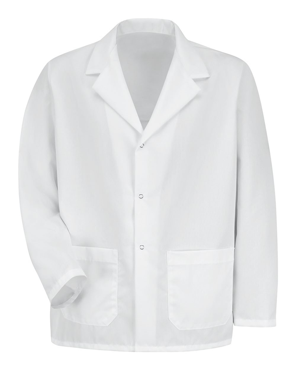 Front View of White Specialized Lapel Counter Coat - KP16