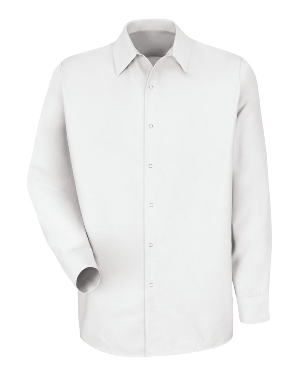 Front View of White Specialized Pocketless Long Sleeve Work Shirt - SP16