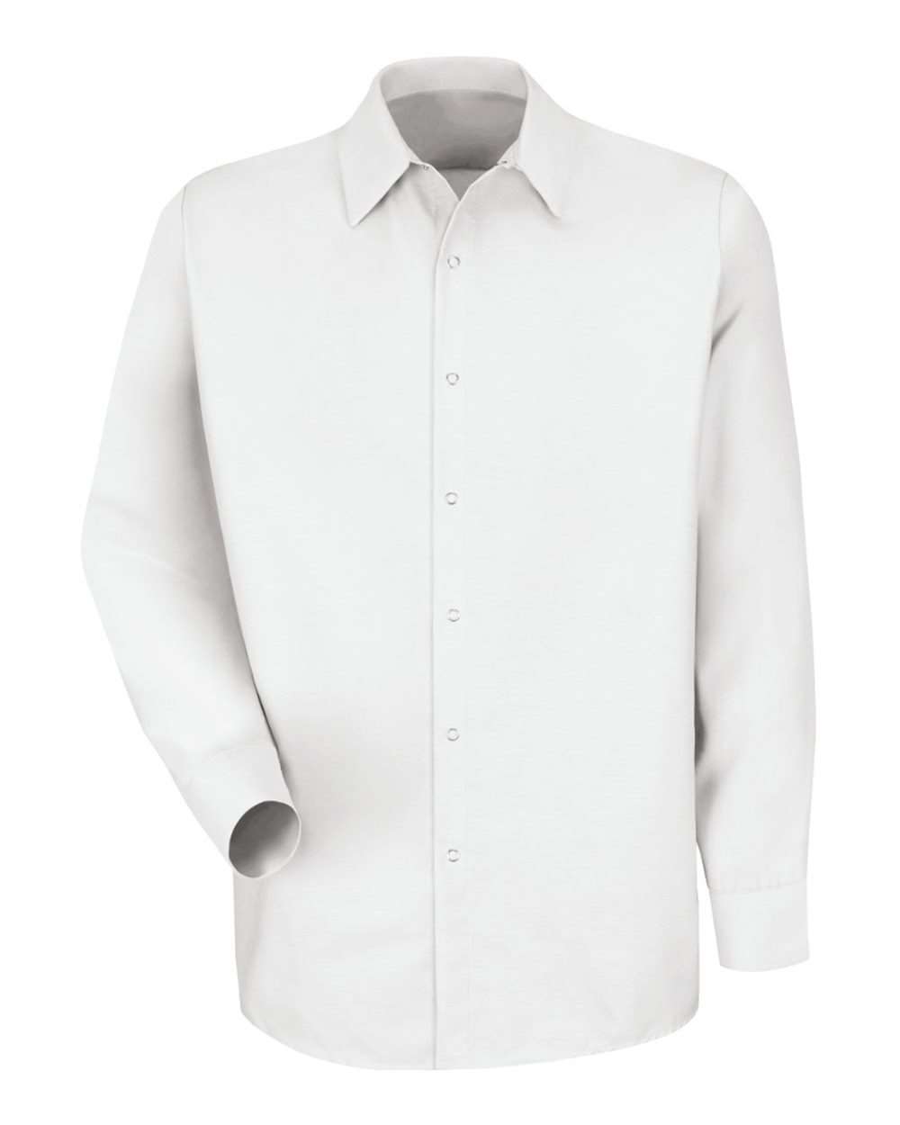 Front View of White Specialized Pocketless Long Sleeve Work Shirt - Tall Sizes - SP16T